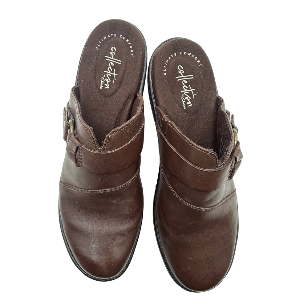 Clarks Collection Cora Poppy Brown Leather Clogs Mules Womens US 8 Comfort